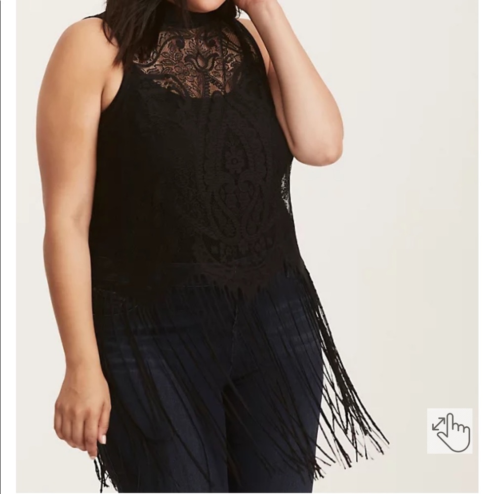 Torrid Black Lace Fringe Mock Neck Top size 0x NWT